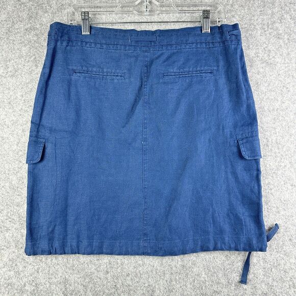 For the Republic Cargo Linen Skirt Womens 4 Blue Cinch Tie Coastal Beach Pockets - Picture 4 of 11